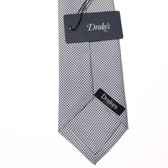 Drake's NWT Neck Tie in Blue & White Geometric Pattern 100% Silk